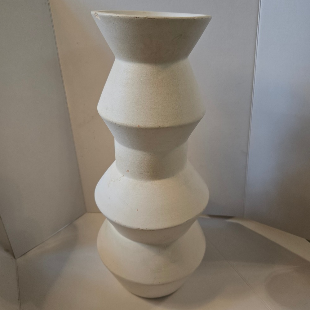 West Elm Vase Large White Tall Decor Sculptural Geometric Minimalist Matte Chip
